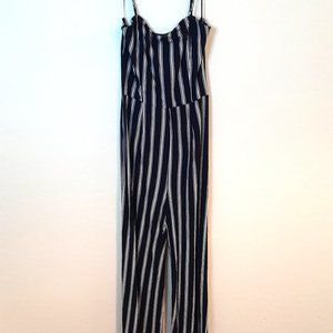 Ambiance Jumpsuit Romper. Navy Blue and White Stripe. Large